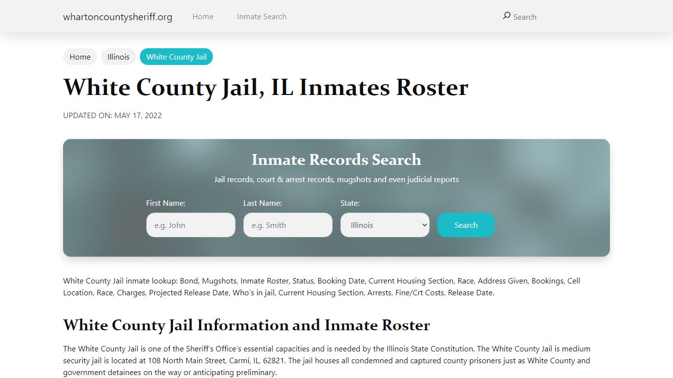 White County Jail, IL Jail Roster, Name Search